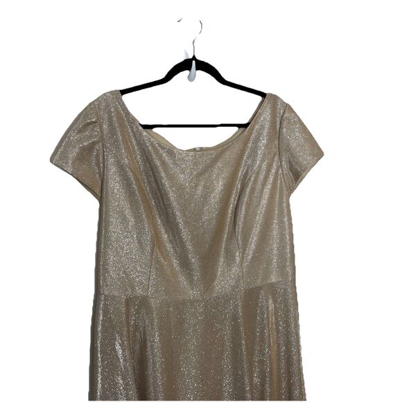 Jules & Cleo Gold Glitter Cap Sleeve Side Split Formal Dress Size 18 Plus Womens - Picture 2 of 8